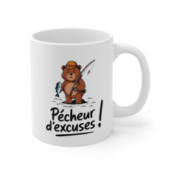 Mug Ours « Pêcheur d’Excuses » – Tasse Drôle pour Amateurs de Pêche et Humour