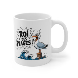 Mug « Roi des Plages » – Tasse Humour avec Goéland et Ambiance Marine