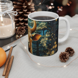 Mug Design Taureau Mystique - Tasse en Céramique Originale, Illustration Enchantée, Idéal Cadeau Nature et Art pour Café ou Thé