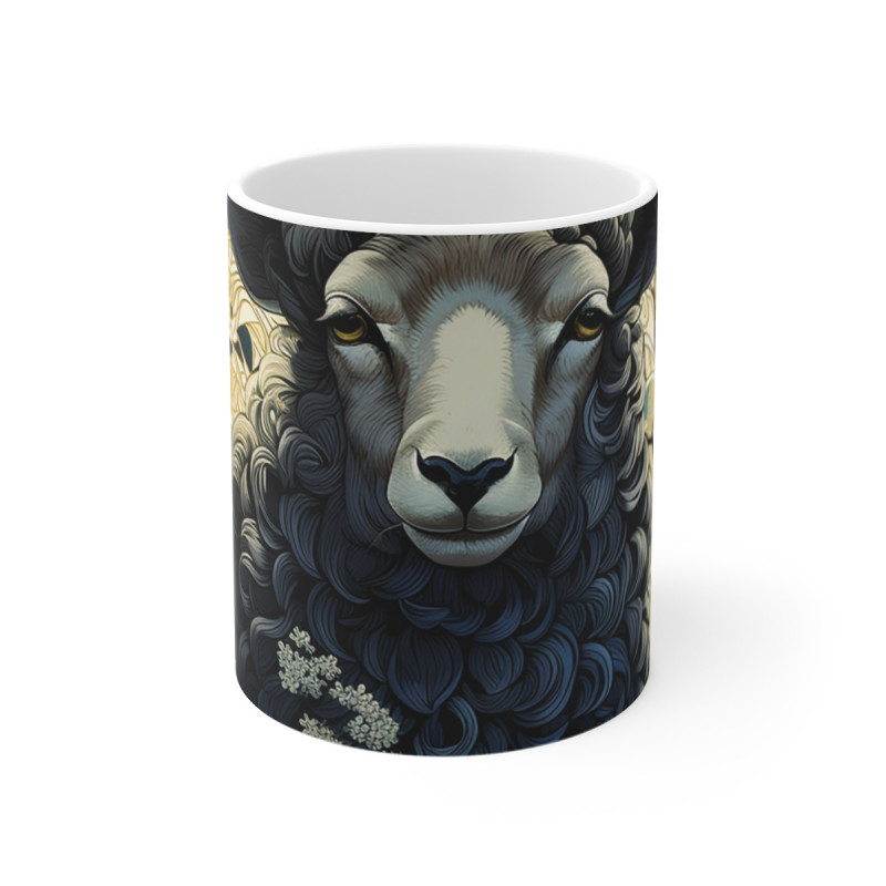 Mug Tasse Design Mouton Mystique -  Artistique avec Illustration Élégante, Cadeaul Apaisant pour Amoureux de la Nature