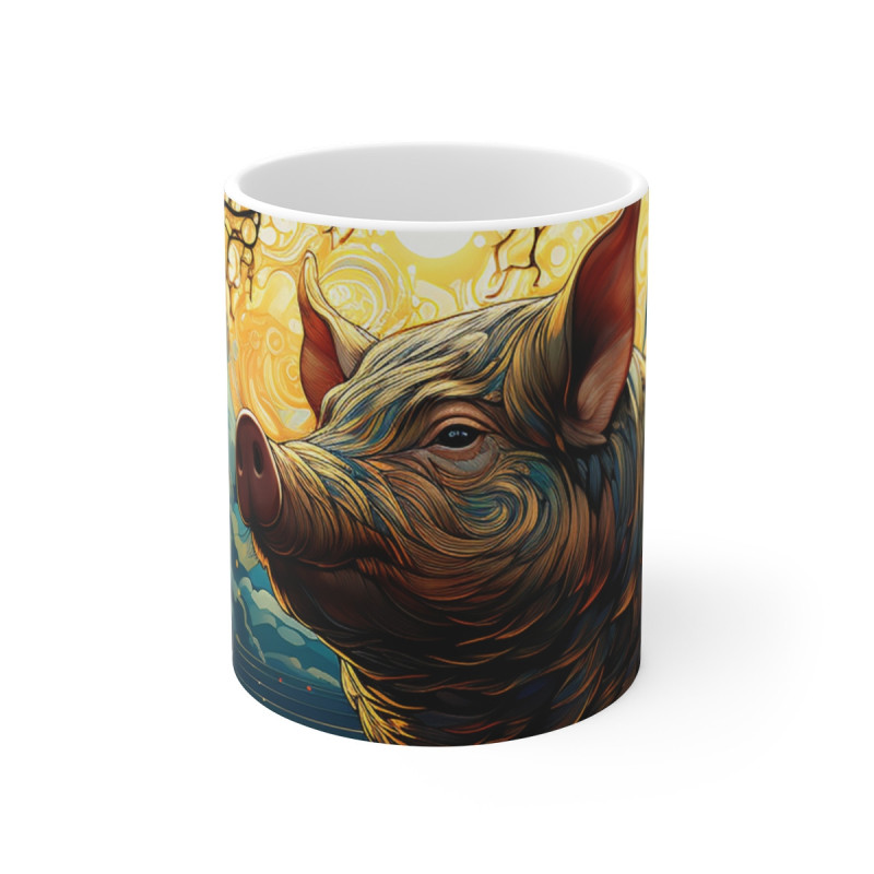Mug Cochon Enchanté - Tasse en Céramique avec Design Artistique, Cadeau Unique pour Amoureux de la Nature et de l'Art