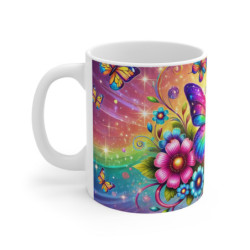 Mug Papillon Arc-en-Ciel avec Fleurs - Tasse Fantastique et Colorée pour un Esprit Poétique