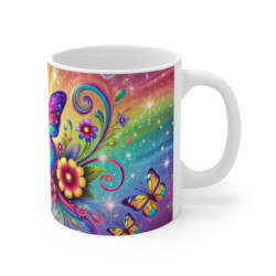 Mug Papillon Arc-en-Ciel avec Fleurs - Tasse Fantastique et Colorée pour un Esprit Poétique
