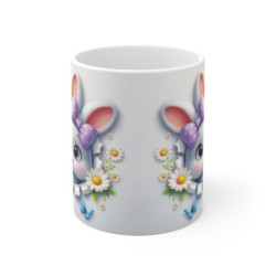 Mug Lapin Mignon avec Nœud Violet et Fleurs Printanières - Tasse Adorable pour Petits et Grands