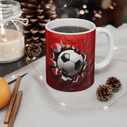 Mug Football 3D - Ballon de Foot Percutant Effet Dynamique Rouge - Cadeau Parfait pour Fans, Joueurs et Supporters Sportifs