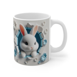 Mug Lapin Blanc et Fleurs Bleues - Design Doux et Printanier - Cadeau Idéal pour Amoureux des Animaux