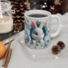 Mug Lapin Blanc et Fleurs Bleues - Design Doux et Printanier - Cadeau Idéal pour Amoureux des Animaux