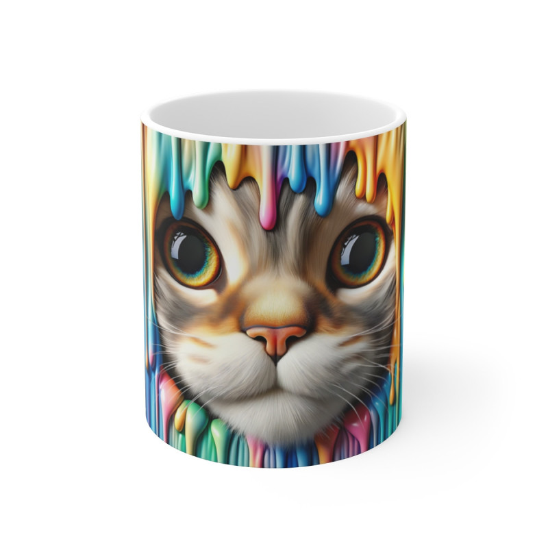 Mug  Tasse Animale avec Design Artistique de Chat – Motif Peinture Colorée et Abstraite