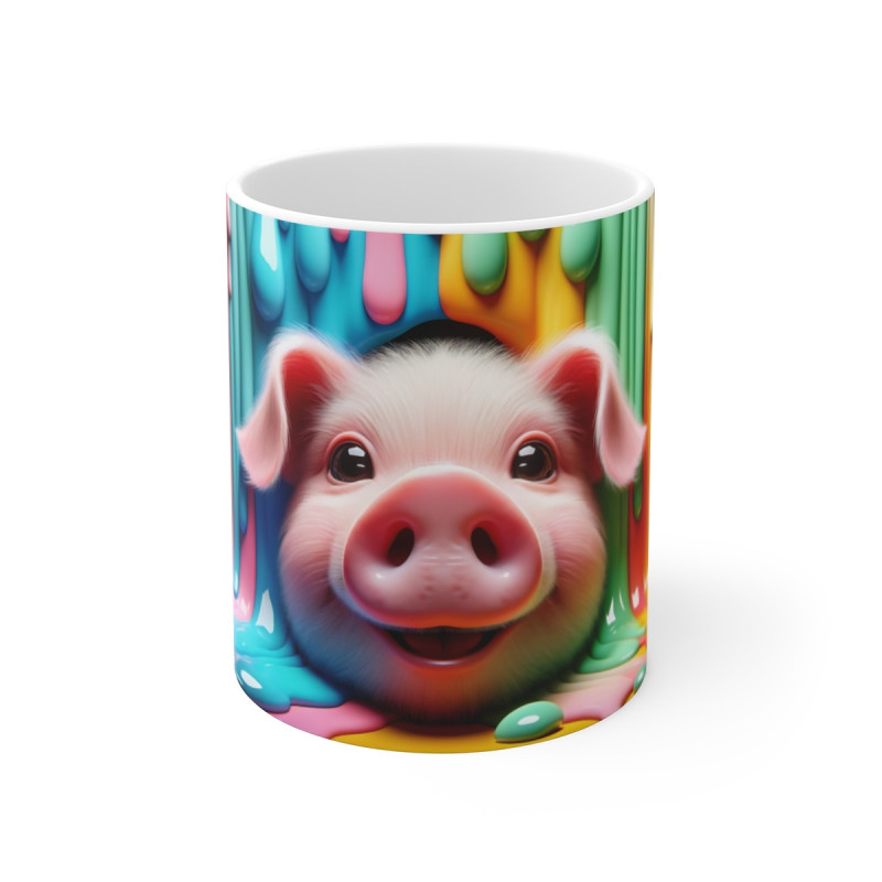 Mug Tasse Coloré Cochon Multicolore – Illustration Drôle et Unique avec Effet de Peinture Artistique