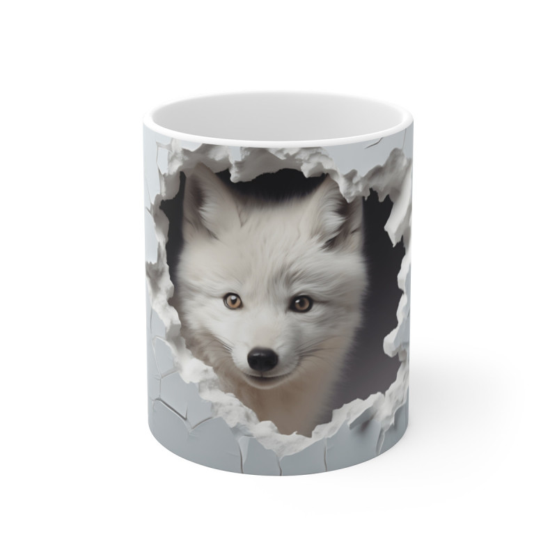 Mug Tasse Renard Arctique Blanc - Design 3D Réaliste, Nature, Animal Polaire, Hiver, Évasion Sauvage