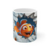 Mug Tasse Poisson-Clown Orange Tropical avec Fleurs Blanches - Design 3D Marin et Floral