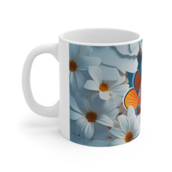 Mug Tasse Poisson-Clown Orange Tropical avec Fleurs Blanches - Design 3D Marin et Floral