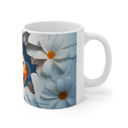 Mug Tasse Poisson-Clown Orange Tropical avec Fleurs Blanches - Design 3D Marin et Floral