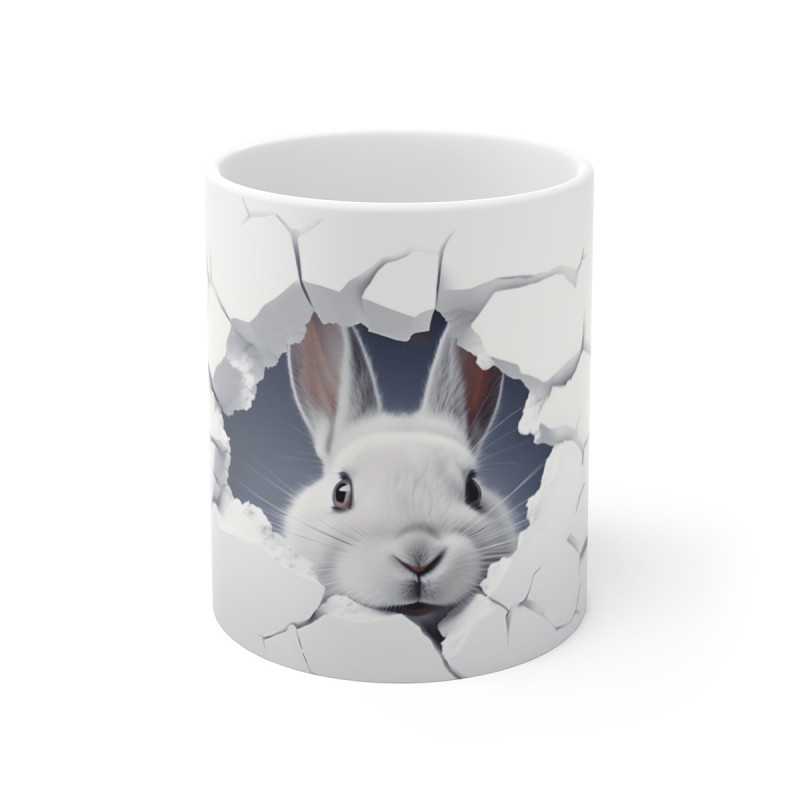 Mug Tasse Lapin Blanc En 3D - Design Mignon et Moderne avec Effet Mur Brisé
