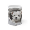 Mug Tasse Animal Chien Blanc Mignon - Design 3D avec Fleurs Blanches et Effet Mur Brisé