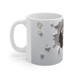 Mug Tasse Animal Chien Blanc Mignon - Design 3D avec Fleurs Blanches et Effet Mur Brisé