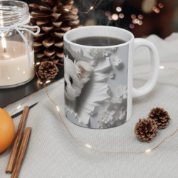 Mug Tasse Animal Chien Blanc Mignon - Design 3D avec Fleurs Blanches et Effet Mur Brisé