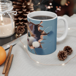 Mug Tasse Animal Chaton Adorable - Illustration 3D de Chat en Brique Cassée Idée cadeau