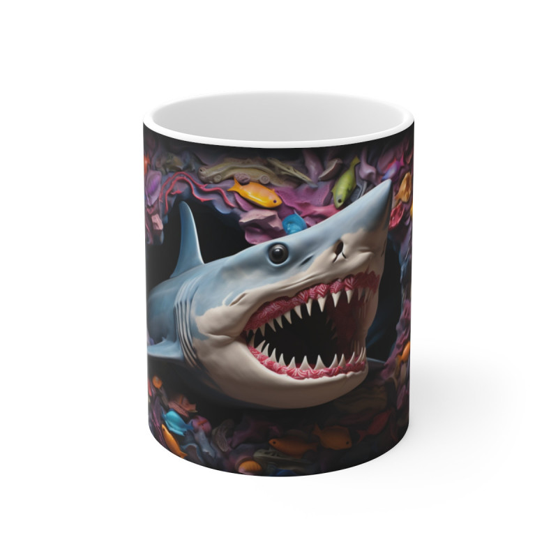 Mug Tasse Requin 3D - Design Océan Préhistorique, Faune Marine Colorée et Corail