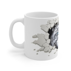 Mug Tasse Léopard des Neiges 3D - Design Hyperréaliste, Effet Mur Brisé, Félin Majestueux