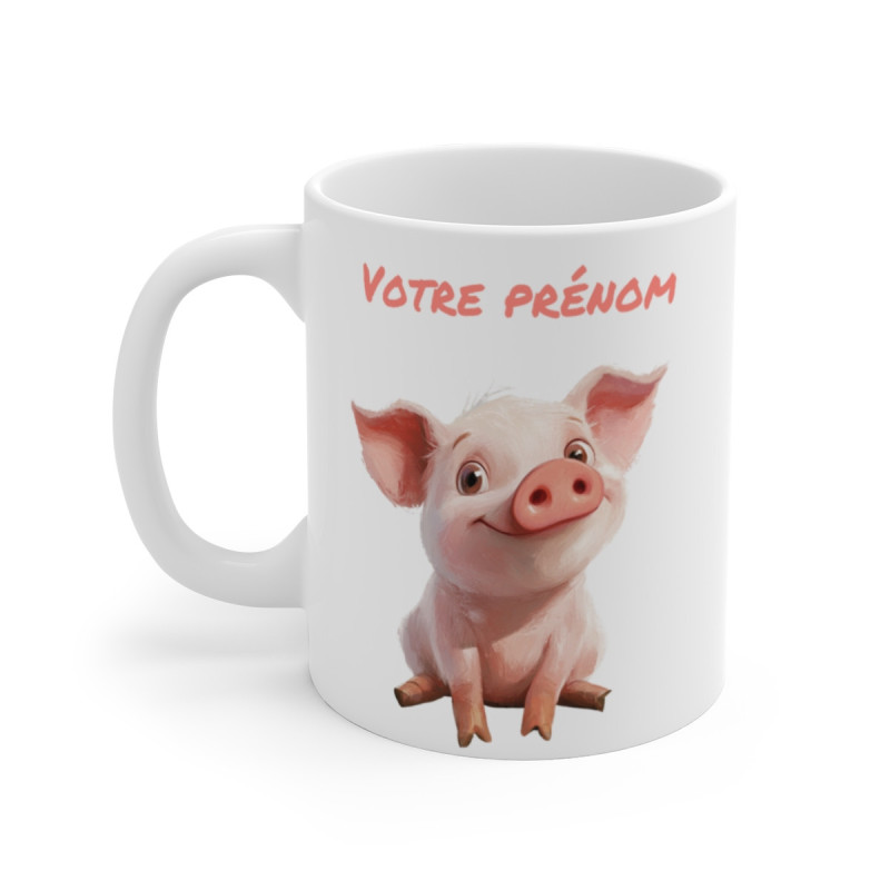Mug Tasse Animal Personnalisé Prénom – Design Cochon Mignon – Idée Cadeau Original enfant et adulte