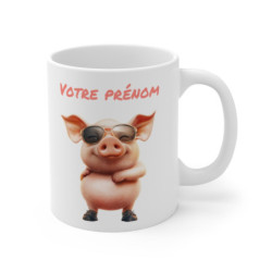 Mug Tasse Personnalisé Prénom – Design Cochon Cool – Cadeau Humour et Originalité drôle fun