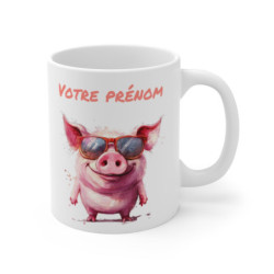 Mug en Céramique Personnalisable - Cochon Stylé avec Lunettes de Soleil  Tasse Fun Rigolo avec Prénom