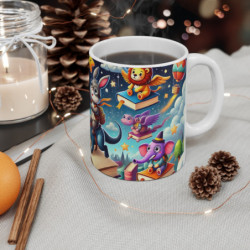 Mug Monde Fantastique - Tasse Magique avec Animaux et Livres Volants, Idéale pour les Amateurs de Rêves et d'Imagination