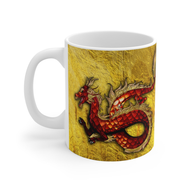 Mug Dragon Impérial - Tasse en Céramique avec Dragon Rouge et Fond Doré, Mythologie et de Culture Asiatique