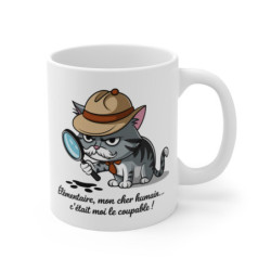 Mug Tasse Chat Détective – "Élémentaire mon cher humain, c'était moi le coupable !" – Humour & Enquête Féline