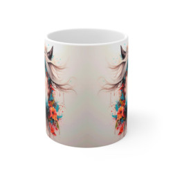 Mug Cheval Bohème - Tasse Équestre Fleurie - Cadeau Cavalière & Passionné d’Équitation