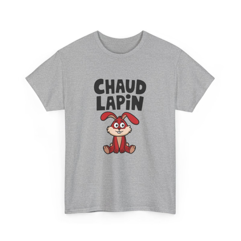 T shirt Humour "Chaud Lapin" – Unisexe – 100% Coton – Blanc & Gris Tee Shirt