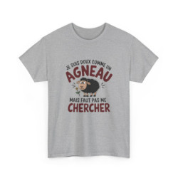 T shirt Humour  Animal Drôle Doux comme un Agneau – Unisexe – Blanc & Gris Tee Shirt