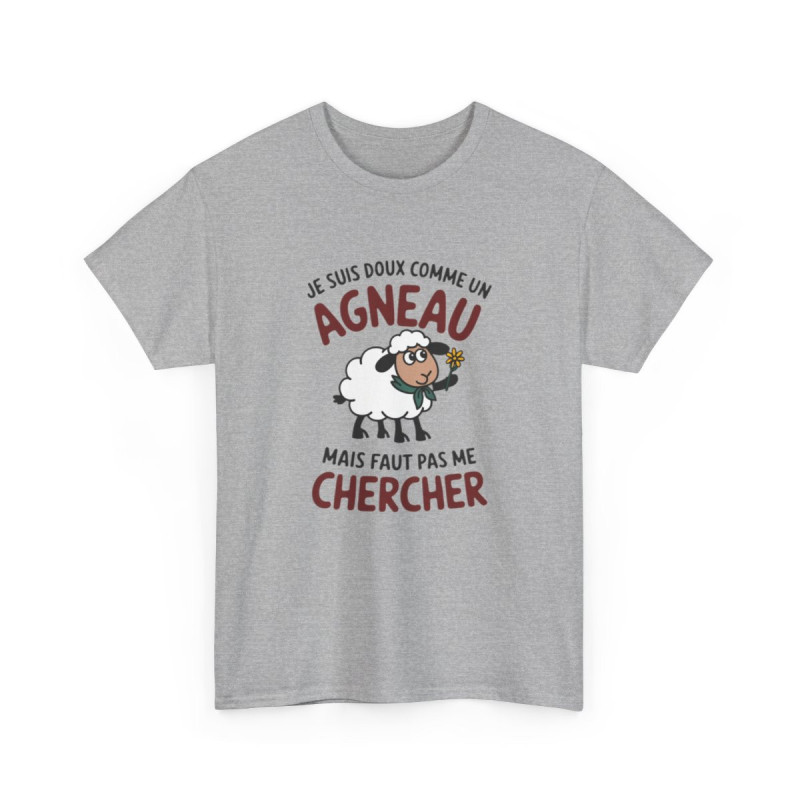 Tee shirt Humour Drôle Amusant Doux comme un Agneau – Unisexe – Blanc & Gris T shirt