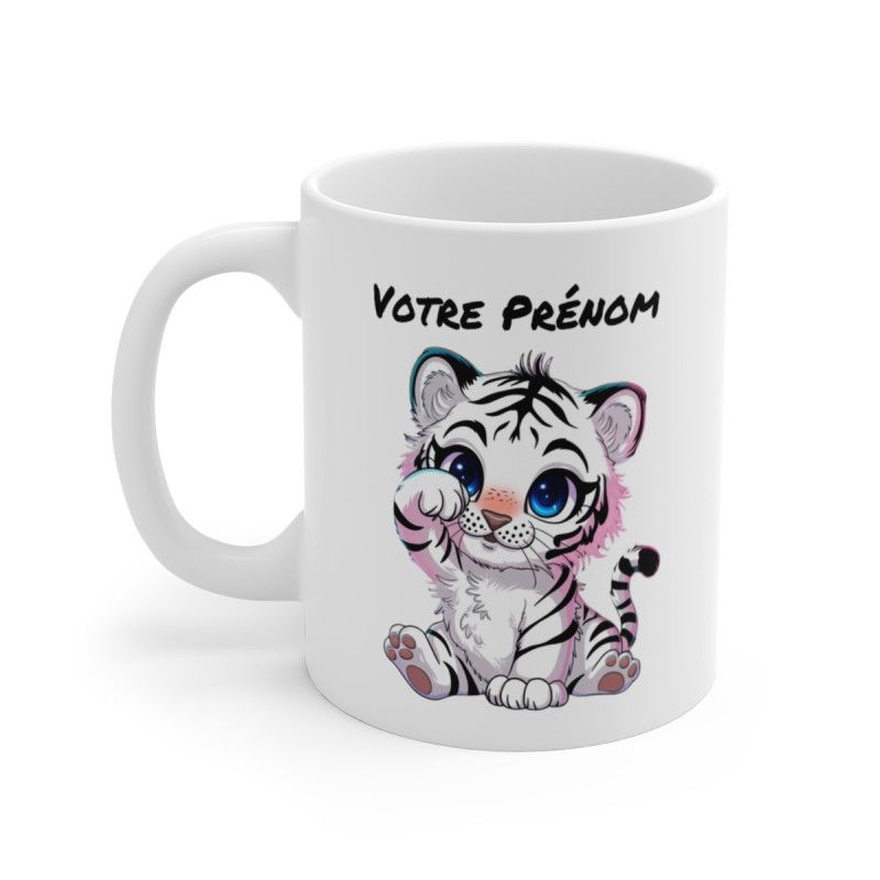 Mug Tigre Blanc Mignon - Tasse Céramique 325ml - Idée Cadeau Originale Personnalisable