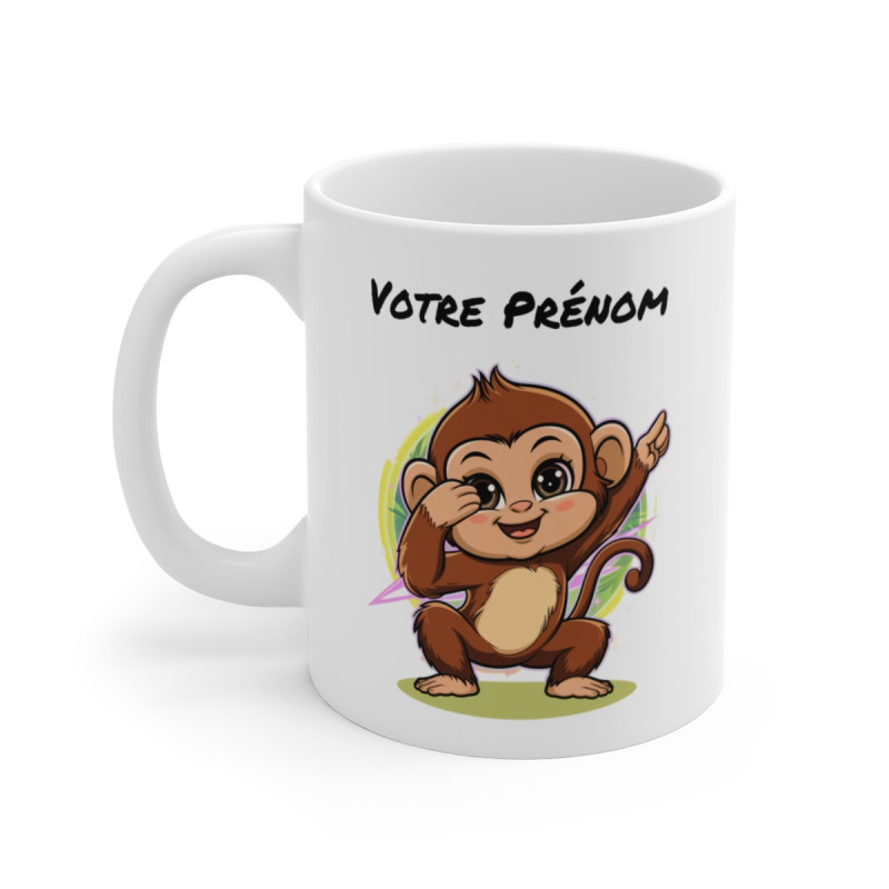 Mug Personnalisable Singe Mignon - Tasse Céramique 325ml - Cadeau Amusant