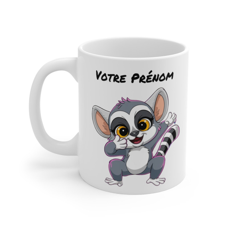 Mug Personnalisable Lémurien Mignon - Tasse Céramique 325ml - Cadeau Original