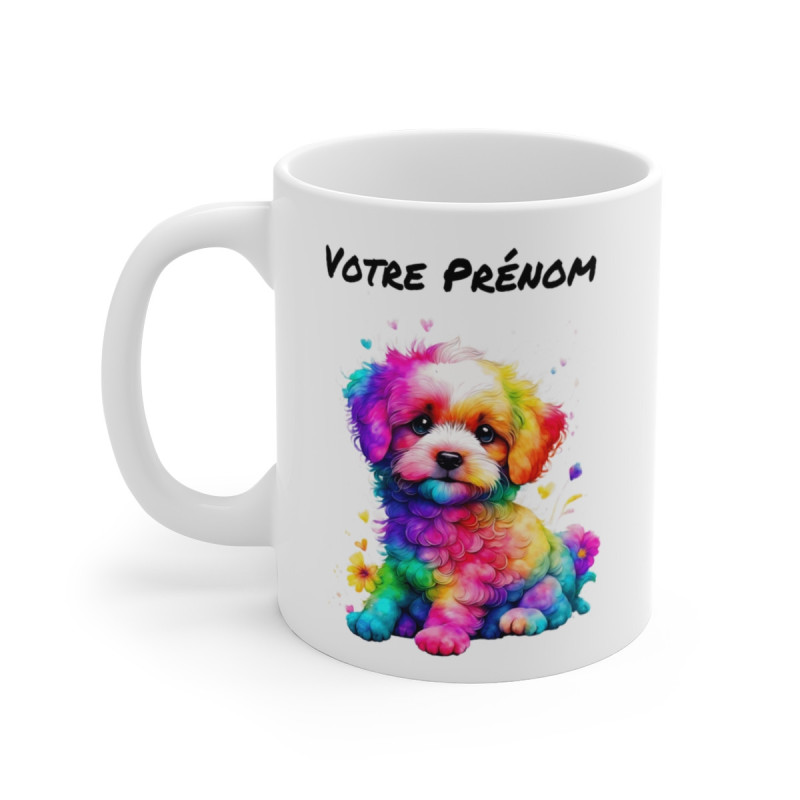 Tasse Personnalisé Prénom Chien Arc-en-Ciel - Mug Personnalisable - Idée Cadeau Design Aquarelle Coloré