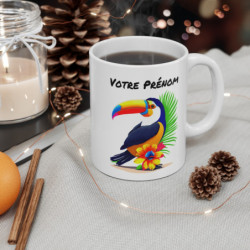 Mug Tasse Personnalisé Prénom Personnalisable Toucan Tropical - Design Exotique et Coloré pour enfants et adultes