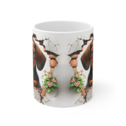 Mug Teckel Mignon - Tasse Chien Daschund Effet 3D Mur Brisé Idée Cadeau Fleurs