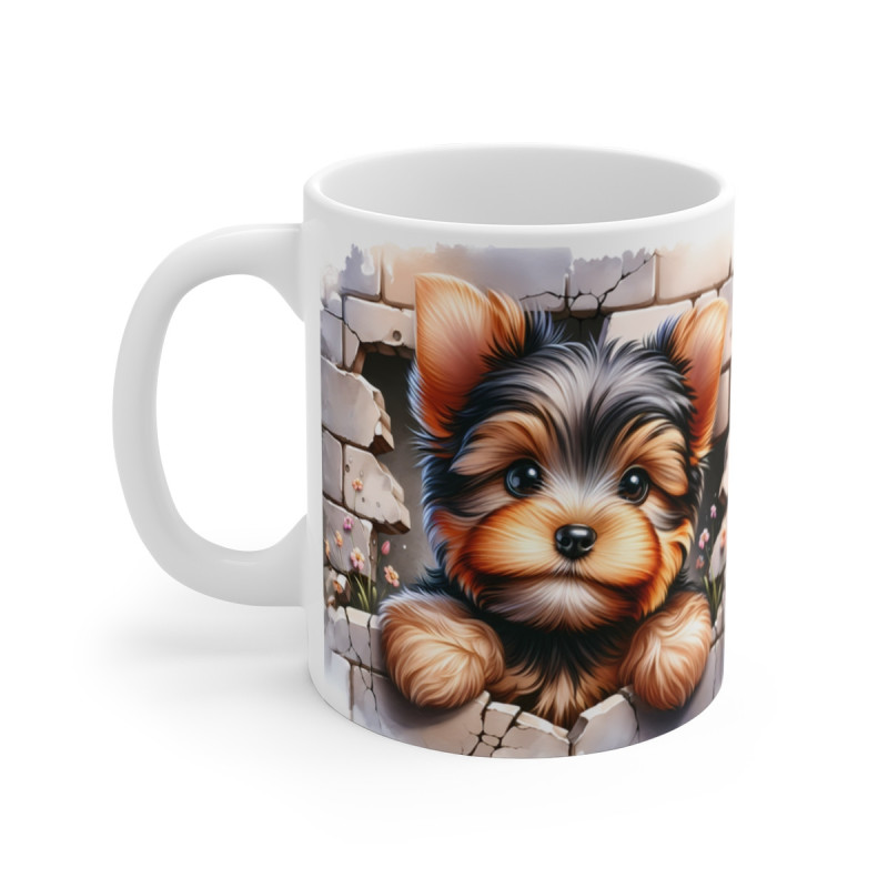 Mug Yorkshire Effet 3D - Tasse Chien Trompe-l’Œil Mur Cassé idée cadeau pour enfants et adultes