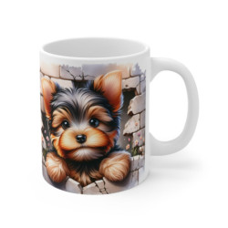 Mug Yorkshire Effet 3D - Tasse Chien Trompe-l’Œil Mur Cassé idée cadeau pour enfants et adultes
