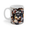 Mug Schnauzer Effet 3D - Tasse Chien Trompe-l’Œil Mur Cassé Idée cadeau pour enfants et adultes