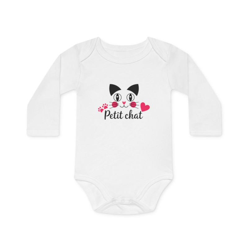 Body Bébé "Petit Chat" - 100% Coton - Cadeau Naissance Fille ou Garçon - Blanc - 0 à 18 Mois
