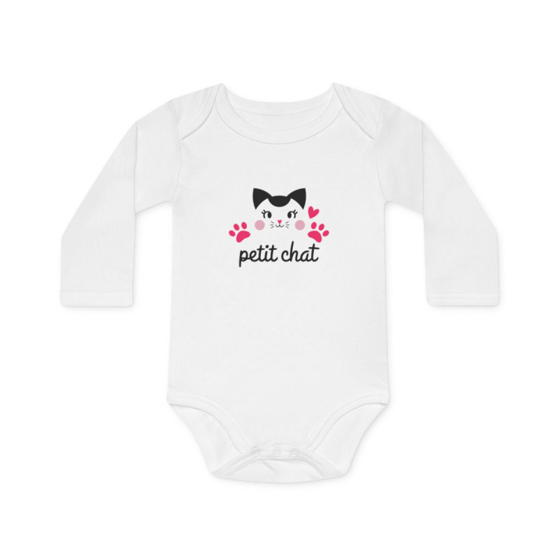 Body Bébé "Petit Chat" - 100% Coton - Blanc - 0 à 18 Mois idée cadeau nouveau né