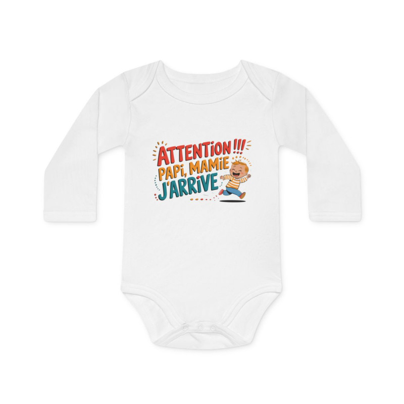 Body Bébé "Attention Papi, Mamie J’arrive" - 100% Coton - Blanc - 0 à 18 Mois idée cadeau amusant nouveau né
