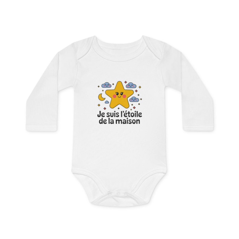 Body Bébé "Je suis l'étoile de la maison" - 100% Coton - Blanc - 0 à 18 Mois Idée cadeau nouveau né