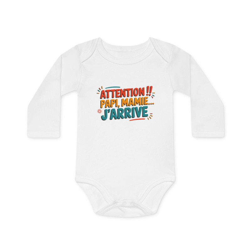 Body Bébé "Attention Papi, Mamie... J'arrive" - 100% Coton Blanc - 0 à 18 Mois idée cadeau nouveau né