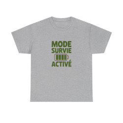 T-shirt Homme Femme Mode Survie Activé  Tee Shirt Drôle Humour Fatigue Quotidienne  Blanc ou Gris S à 3XL  Idée Cadeau Originale