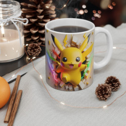 Mug Pikachu Électrique – Mur Fendu, Style 3D – Cadeau Fan Pokémon, Geek, Otaku – Tasse 330ml Céramique